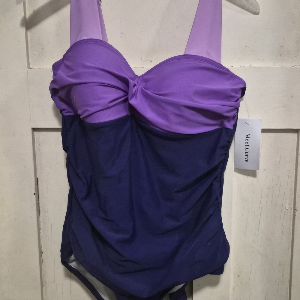 NWT MeetCurve Colorblock One-Piece Swimsuit – Lavender/deep purple– XL